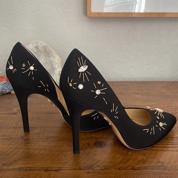 Charlotte Olympia Black Beaded/Diamond Pumps with gold.  Never worn. - Picture 4 of 7